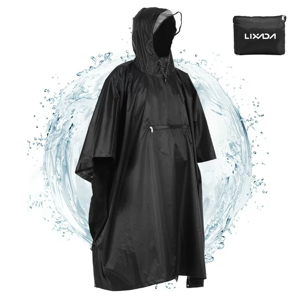 Lixada Hooded Rain Poncho Waterproof Raincoat Jacket